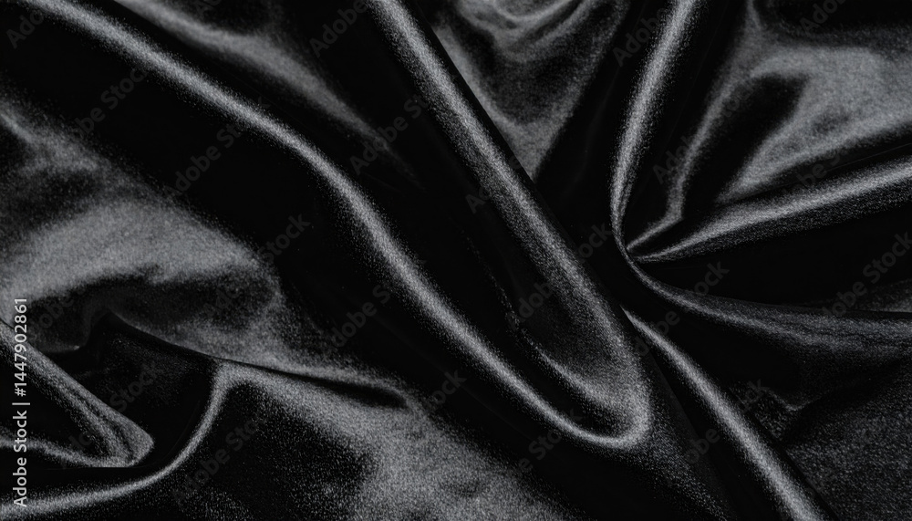 Soft Black Satin Fabric with Smooth Waves and Elegant Texture Soft Black Satin Fabric with Smooth Waves and Elegant Texture
