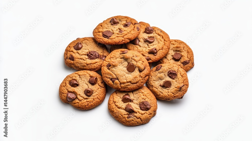 Golden Brown Chocolate Chip Cookies on White Background Golden Brown Chocolate Chip Cookies on White Background