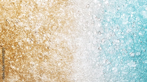 Macro shot of foamy water texture with transparent bubbles in pastel orange and aqua hues for spa or cosmetic branding