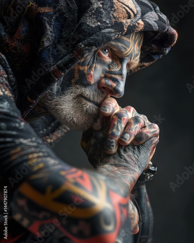 Tattoo artist's hyperrealistic portrait artistic studio photography intimate close-up