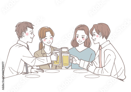 居酒屋で乾杯しているサラリーマンのチーム