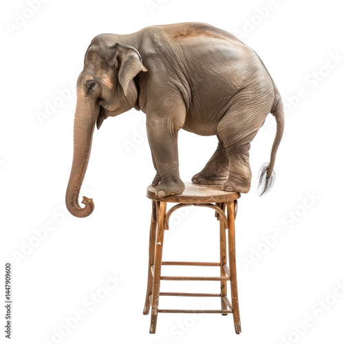 elephant stand on a chair isolate on transparent background