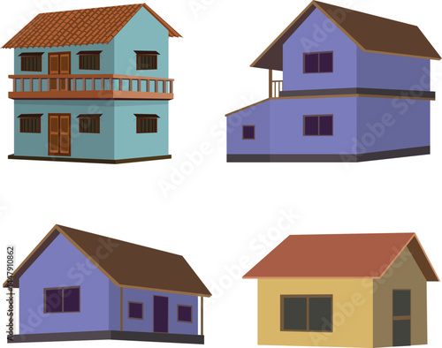 Rural House Vector Set – Colorful Traditional Village Homes, Small Residential Buildings, Countryside Architecture Illustrations