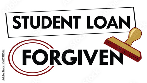 Student Loan Forgiven Stamp Vector Silhouette, Debt Relief Concept, Financial Freedom Illustration