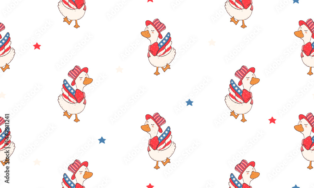 seamless pattern cute patriotic goose in happy Independence Day seamless pattern cute patriotic goose in happy Independence Day
