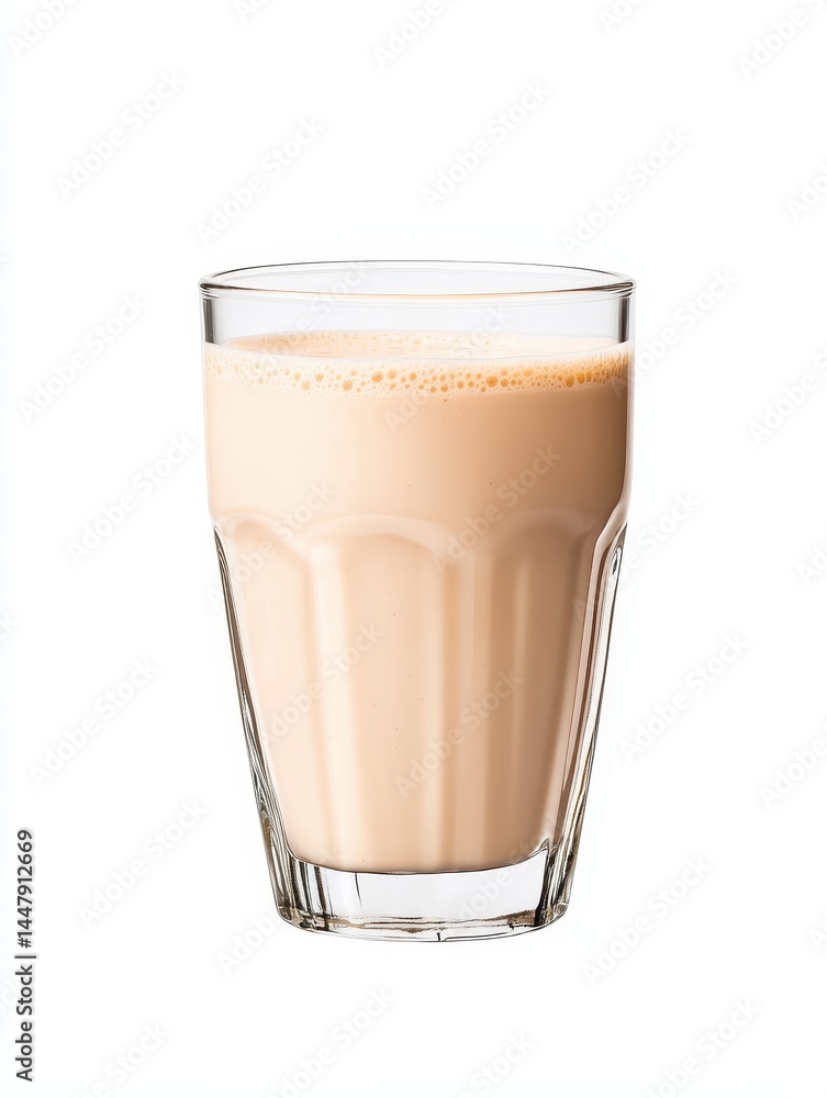 Pale Beige Milkshake in Clear Glass Against White Background Pale Beige Milkshake in Clear Glass Against White Background