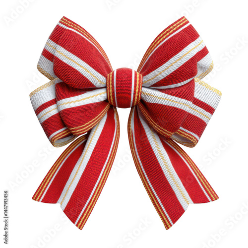 Obraz na płótnie Red striped bow with white and gold accents, decorative ribbon tied in festive style for celebration or gift wrapping w salonie