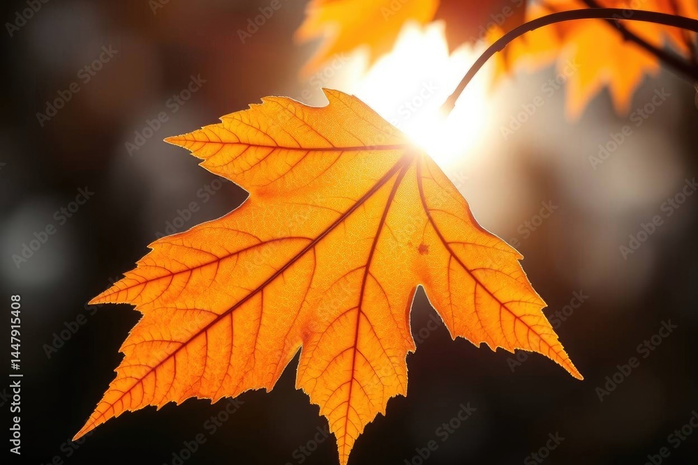 Autumn Maple Leaf: Backlit Golden Hues in Nature's Embrace Autumn Maple Leaf: Backlit Golden Hues in Nature's Embrace