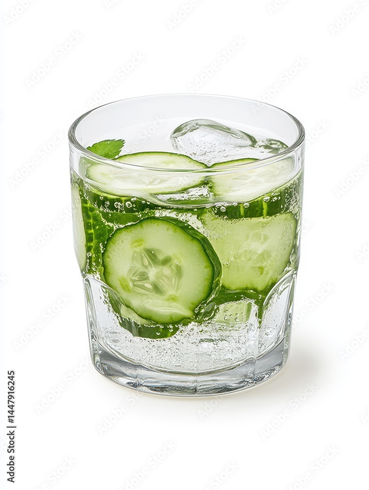 Refreshing Cucumber Water with Ice and Mint in a Glass Refreshing Cucumber Water with Ice and Mint in a Glass