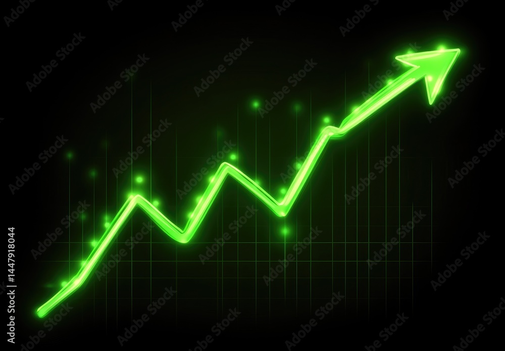 Naklejka premium Glowing Green Upward Trend Chart