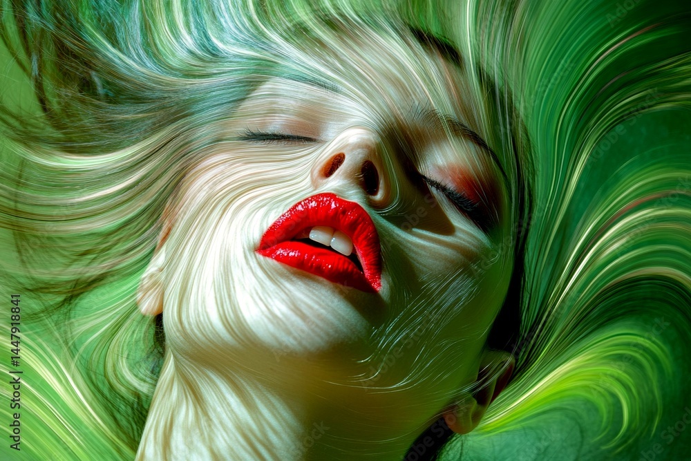 Losing hair - nightmares, bad dreams: abstract image of physical state. Mental anguish. Dark dream visions. Metaphorical losing hair feelings of fear and despair. Midnight horror. Hidden f.