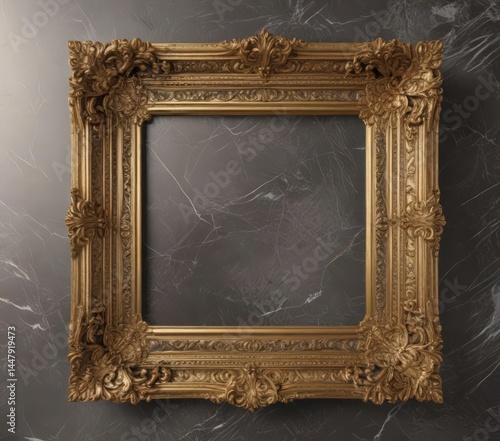 Intricate gold frame, ornate engravings, polished marble background,  aesthetic,  detail