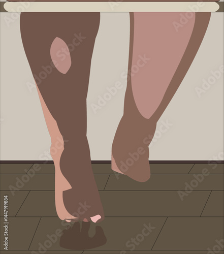 Bare woman feet under chair with shadow