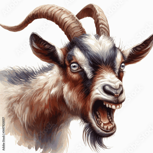 Horned Havoc Wash goat angry isolated watercolor vector illustration svg  