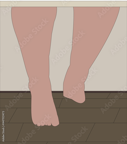 Bare woman feet under chair