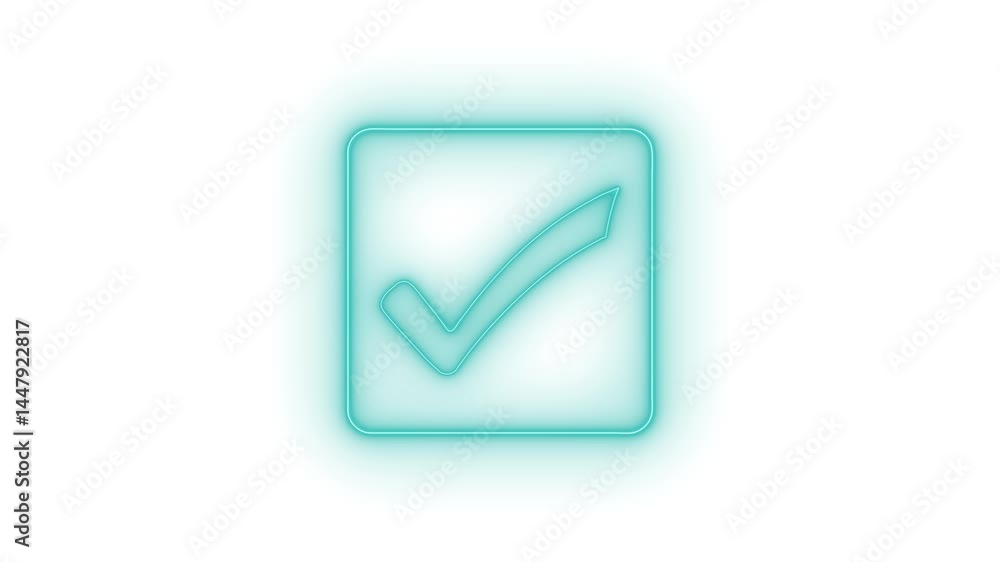 Neon Glow Checkbox Symbol Animation Design, Elegant Glowing Neon Checkbox Icon Animation Neon Glow Checkbox Symbol Animation Design, Elegant Glowing Neon Checkbox Icon Animation