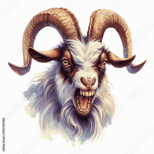 Rage in Rustic Hues goat angry isolated watercolor vector illustration svg  
