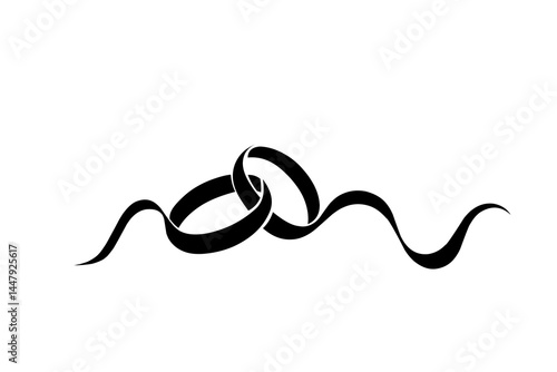 Wedding rings in silhouette image. Romantic elegance concept and symbol of proposal, engagement and love, marriage. Editable strokes. Outline vector illustration.