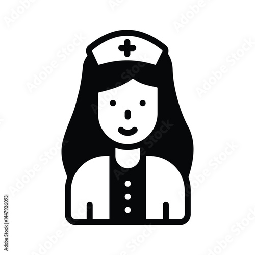 Creatively designed glyph style icon showing nurse portrait