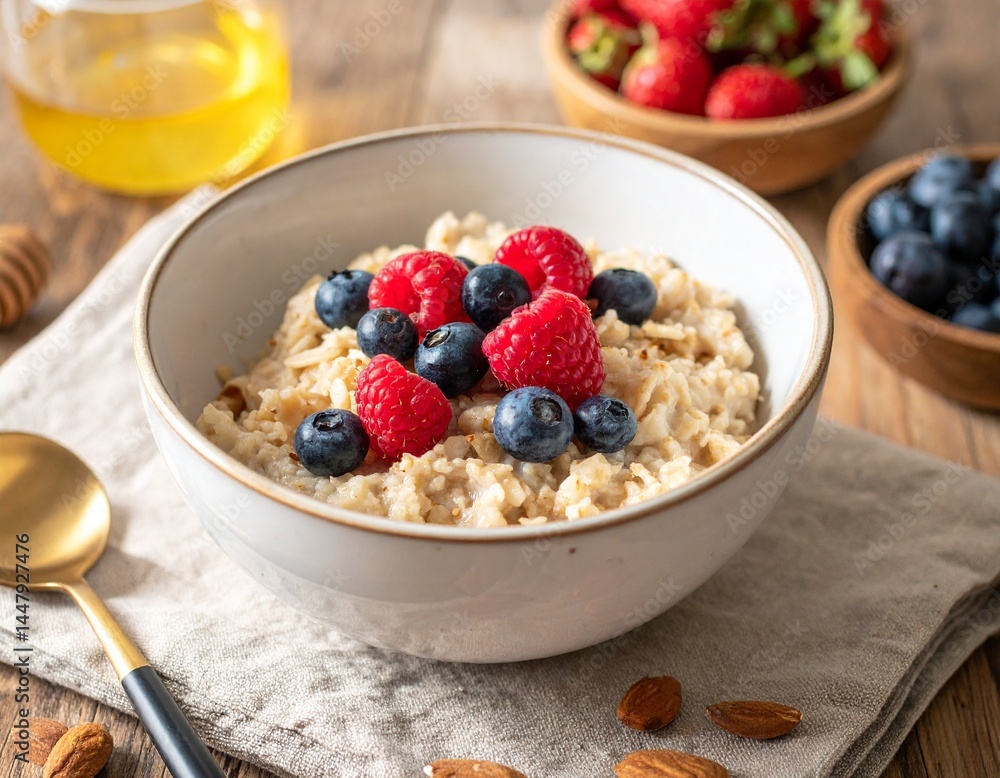 Rustic Oatmeal Bowl with Seasonal Berries – Farm-to-Table Delight Rustic Oatmeal Bowl with Seasonal Berries – Farm-to-Table Delight