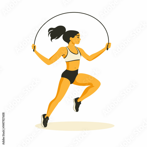 A dynamic figure jumping rope in a minimalistic style.