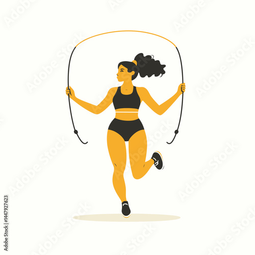 A dynamic figure jumping rope in a minimalistic style.