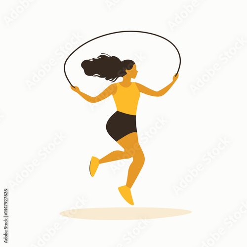 A dynamic figure jumping rope in a minimalistic style.