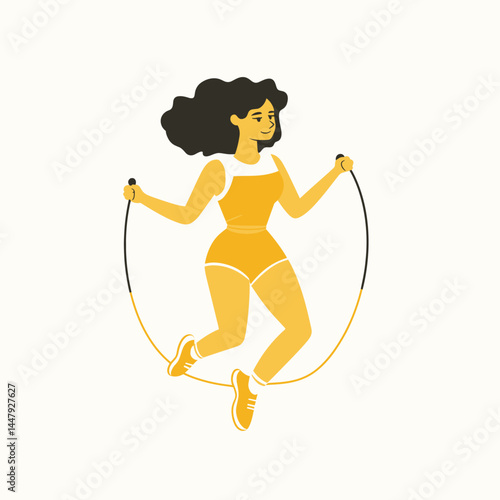 A dynamic figure jumping rope in a minimalistic style.