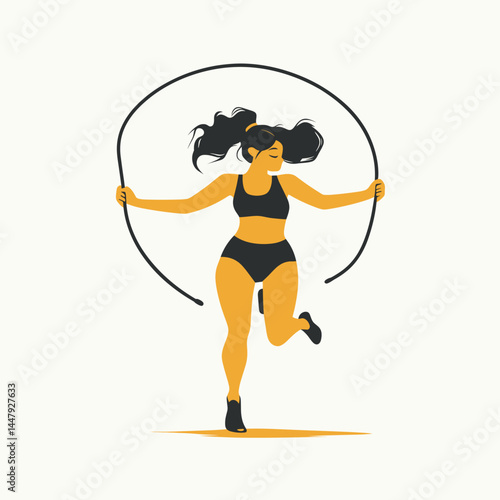 A dynamic figure jumping rope in a minimalistic style.