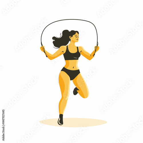 A dynamic figure jumping rope in a minimalistic style.
