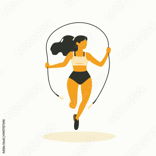 A dynamic figure jumping rope in a minimalistic style.