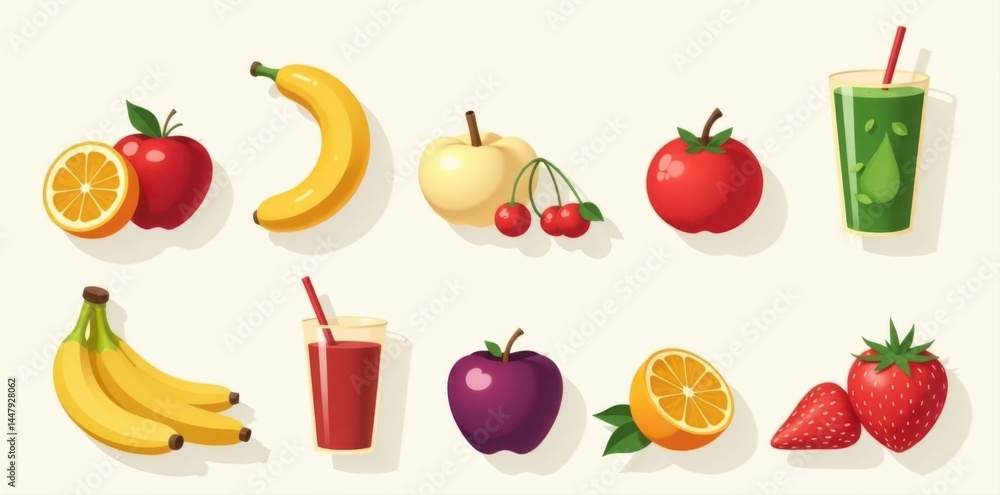 Stylish flat vector icons of healthy food & drinks , vegetarian, simple, fruits Stylish flat vector icons of healthy food & drinks , vegetarian, simple, fruits