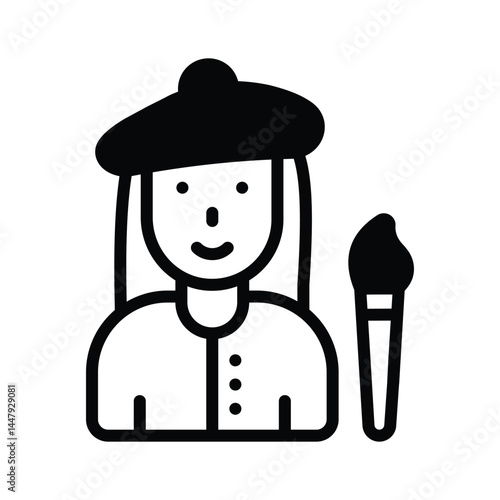 Ready to use glyph style icon of female painter with brush