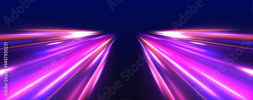 Neon stripes in the form of drill, turns and swirl. Speed of light concept background. Abstract background rotational border lines.	