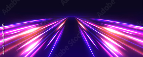 Long exposure, light painting photography. Vibrant streaks of neon blue and pink color against a black background. City road car light trails motion background.	