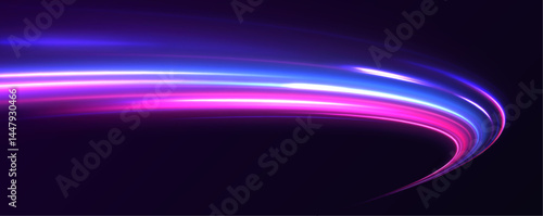 Luminous bright background. High speed effect motion blur night lights blue and red. Abstract neon light rays background.	