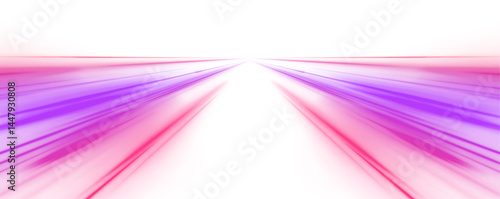 Panoramic high speed technology concept, light abstract background. Abstract neon light rays background. Car road silhouette with light and motion effect. Vector PNG.	
