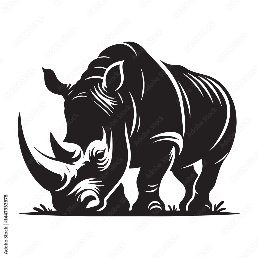 Obraz premium Refined rhinoceros silhouette vector perfect for professional branding – rhinoceros silhouette – rhinoceros vector – rhinoceros illustration – silhouette of rhinoceros