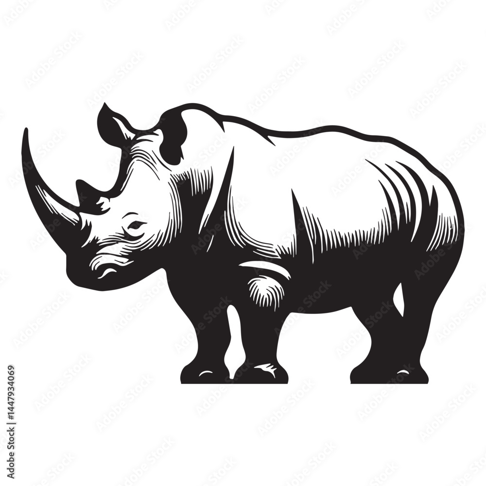 Obraz premium Sleek rhinoceros silhouette vector tailored for creative artwork – rhinoceros silhouette – rhinoceros vector – rhinoceros illustration – silhouette of rhinoceros