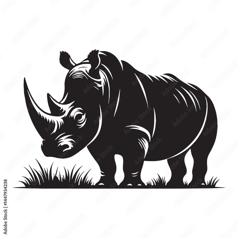 Obraz premium Refined rhinoceros silhouette vector for high-impact creative visuals – rhinoceros silhouette – rhinoceros vector – rhinoceros illustration – silhouette of rhinoceros