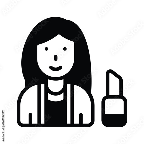 Visually engaging glyph icon showing beautician with lipstick