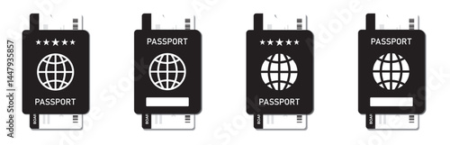 Passport book and plane ticket icon, vector illustration