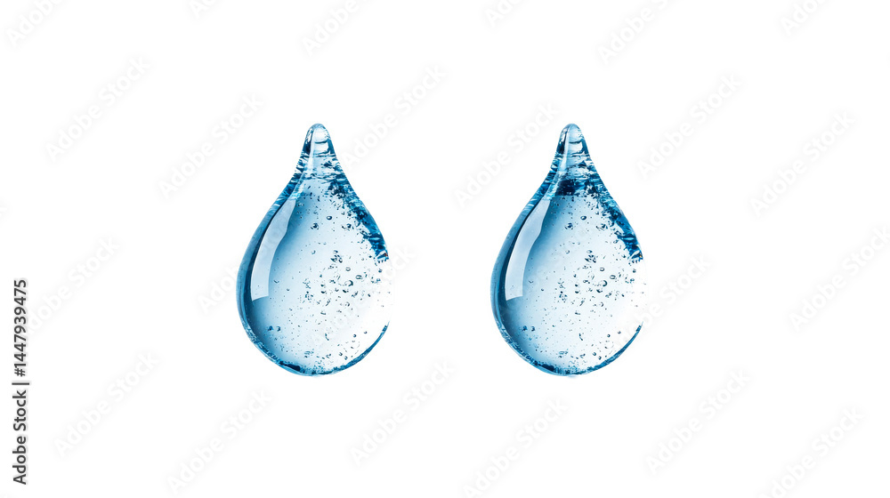 Two clear liquid droplets with bubbles, cut out transparent Two clear liquid droplets with bubbles, cut out transparent
