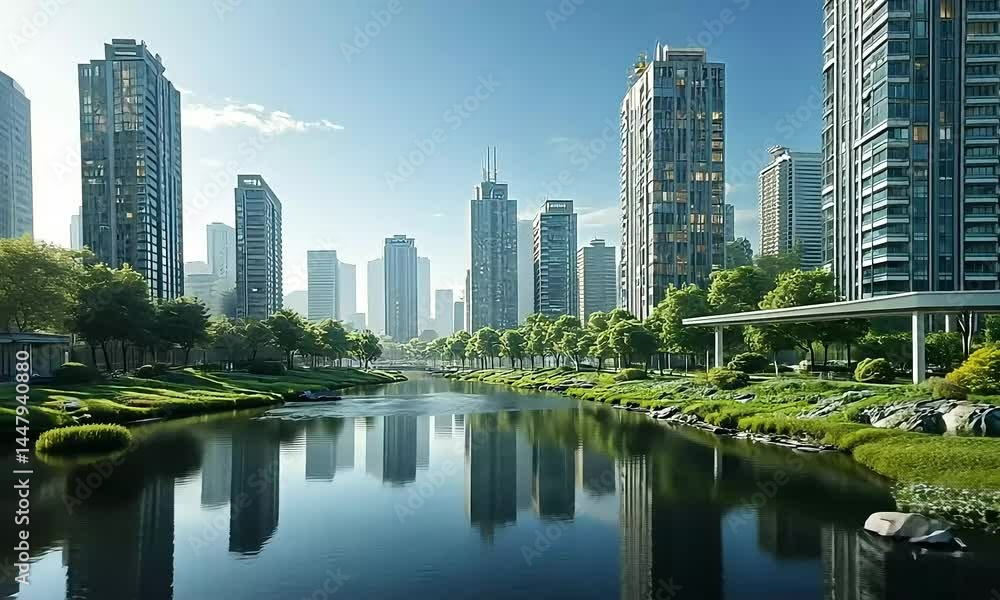 Modern cityscape with lush green spaces Modern cityscape with lush green spaces