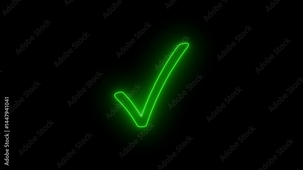 Neon Simple Check Mark Animation with Glowing Effect Neon Simple Check Mark Animation with Glowing Effect