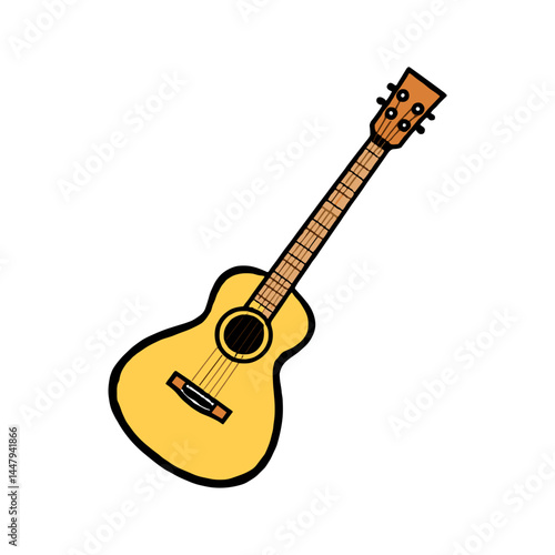 Cartoon acoustic guitar illustration in yellow color  