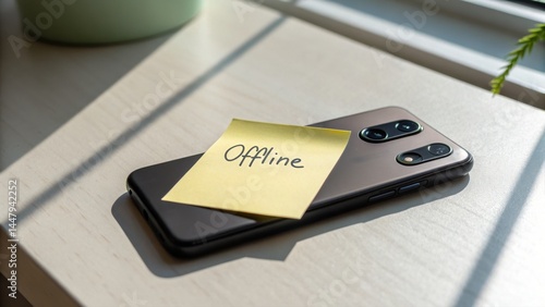 A smartphone with a sticky note labeled 