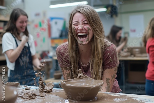 Laughter and creativity fill the pottery studio as students enjoy a messy clay-making activity after school hours