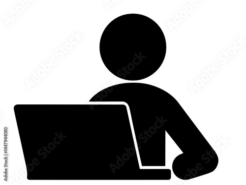 Silhouette of Person Working on Laptop. Remote Work, Freelancer, Home Office, Digital Nomad, Online Work, Technology and Productivity Concept.

