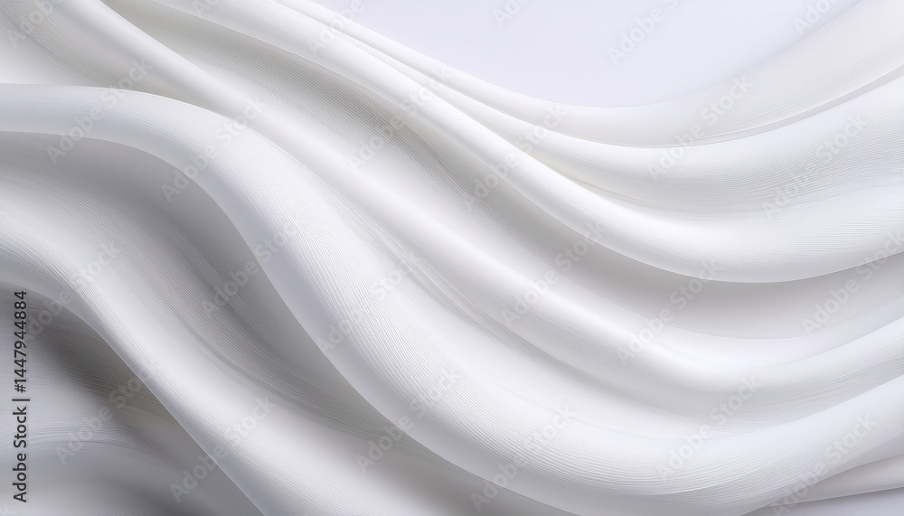 Fototapeta premium Elegant White Fabric Drape Soft, Smooth, Flowing Curves, Texture, Waves
